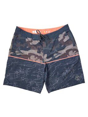 Salty Crew Sink Swim Board Shorts Camo Map Print Size 34 Quick Dry Multi-Stretch